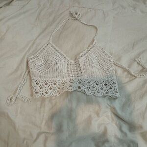 White crochet tie top